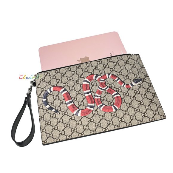 Gucci Unisex 473904 Bestiary GG Supreme with Kingsnake Large Pouch - Picture 4 of 7